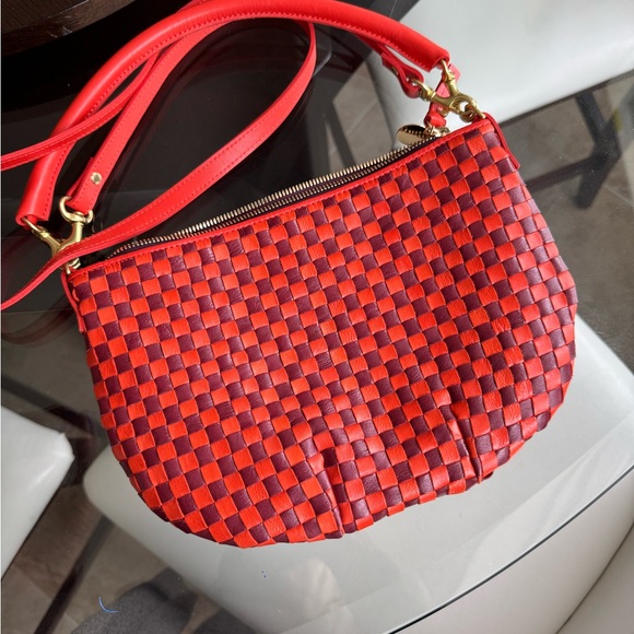 CLARE V Petit Moyen Bright Poppy & Bordeaux Woven Checker NWT - Picture 6 of 7